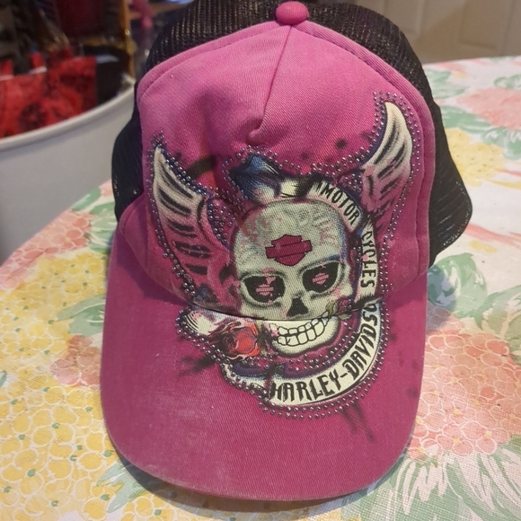 Harley Davidson Y2K Winged Skull Distressed Baseball Hat Cap Motorcycle - Picture 2 of 4